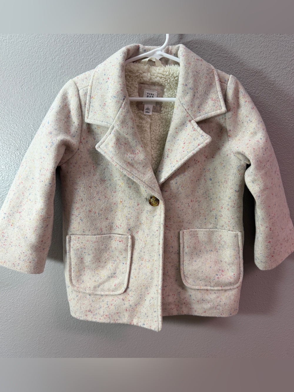 GAP Cream Speckled Sherpa-Lined Kids Pea Coat 4T